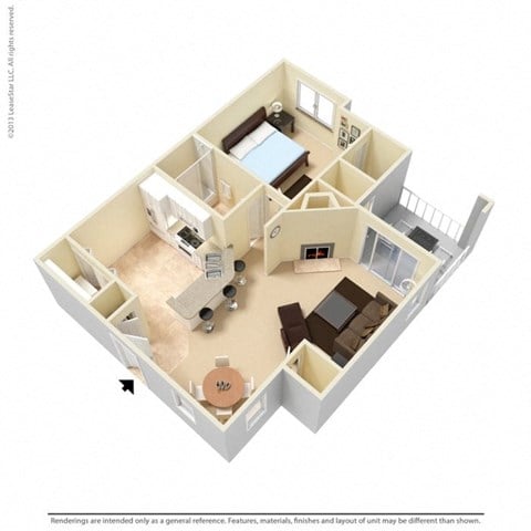 Floor plan for 1 bed, 1 bath, 710 sqft